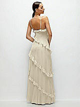 Rear View Thumbnail - Champagne Asymmertical Ruffle Chiffon Bias Slip Maxi Dress