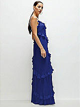 Side View Thumbnail - Cobalt Blue Asymmertical Ruffle Chiffon Bias Slip Maxi Dress