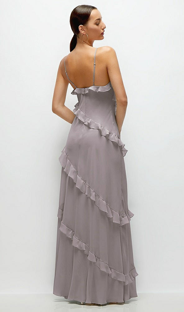 Back View - Cashmere Gray Asymmertical Ruffle Chiffon Bias Slip Maxi Dress