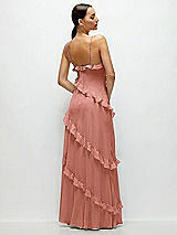 Rear View Thumbnail - Desert Rose Asymmertical Ruffle Chiffon Bias Slip Maxi Dress