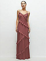 Front View Thumbnail - English Rose Asymmertical Ruffle Chiffon Bias Slip Maxi Dress