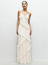 Front View Thumbnail - Ivory Asymmertical Ruffle Chiffon Bias Slip Maxi Dress