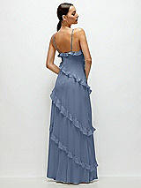 Rear View Thumbnail - Larkspur Blue Asymmertical Ruffle Chiffon Bias Slip Maxi Dress