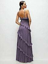 Rear View Thumbnail - Lavender Asymmertical Ruffle Chiffon Bias Slip Maxi Dress