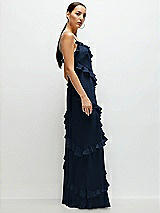 Side View Thumbnail - Midnight Navy Asymmertical Ruffle Chiffon Bias Slip Maxi Dress