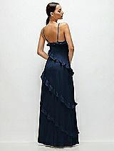 Rear View Thumbnail - Midnight Navy Asymmertical Ruffle Chiffon Bias Slip Maxi Dress