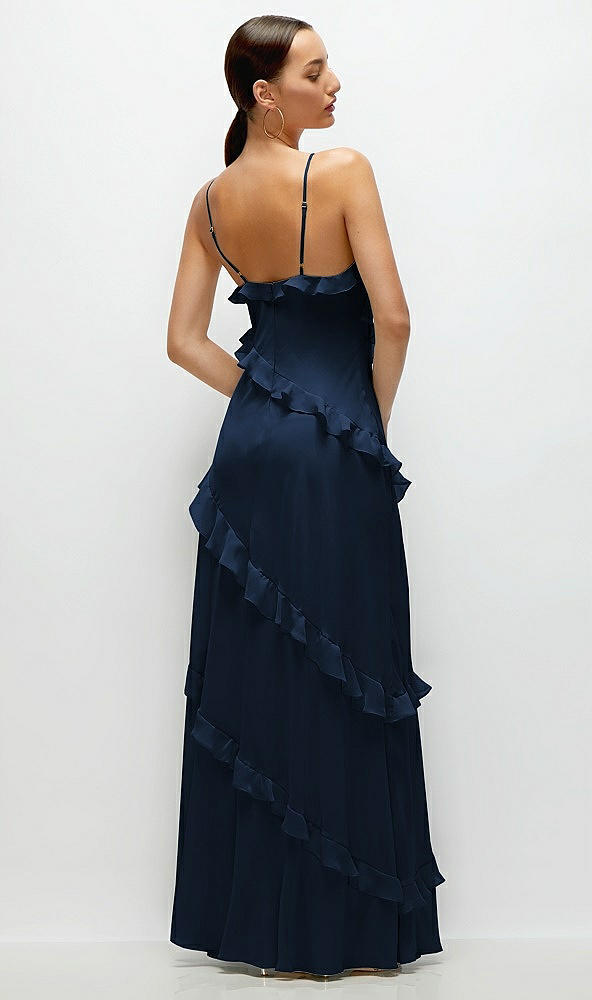 Back View - Midnight Navy Asymmertical Ruffle Chiffon Bias Slip Maxi Dress