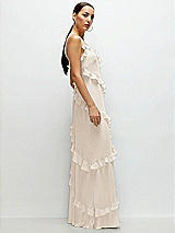 Side View Thumbnail - Oat Asymmertical Ruffle Chiffon Bias Slip Maxi Dress