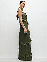 Side View Thumbnail - Olive Green Asymmertical Ruffle Chiffon Bias Slip Maxi Dress