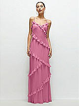 Front View Thumbnail - Orchid Pink Asymmertical Ruffle Chiffon Bias Slip Maxi Dress