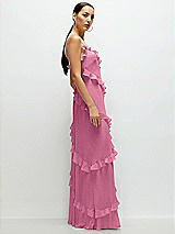 Side View Thumbnail - Orchid Pink Asymmertical Ruffle Chiffon Bias Slip Maxi Dress