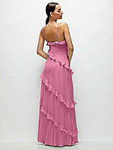 Rear View Thumbnail - Orchid Pink Asymmertical Ruffle Chiffon Bias Slip Maxi Dress