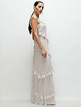 Side View Thumbnail - Oyster Asymmertical Ruffle Chiffon Bias Slip Maxi Dress