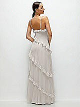 Rear View Thumbnail - Oyster Asymmertical Ruffle Chiffon Bias Slip Maxi Dress