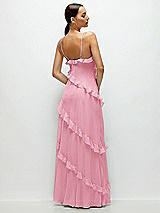 Rear View Thumbnail - Peony Pink Asymmertical Ruffle Chiffon Bias Slip Maxi Dress