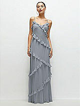 Front View Thumbnail - Platinum Asymmertical Ruffle Chiffon Bias Slip Maxi Dress