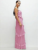 Side View Thumbnail - Powder Pink Asymmertical Ruffle Chiffon Bias Slip Maxi Dress