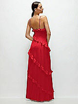 Rear View Thumbnail - Parisian Red Asymmertical Ruffle Chiffon Bias Slip Maxi Dress