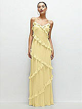 Front View Thumbnail - Pale Yellow Asymmertical Ruffle Chiffon Bias Slip Maxi Dress