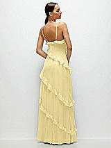 Rear View Thumbnail - Pale Yellow Asymmertical Ruffle Chiffon Bias Slip Maxi Dress