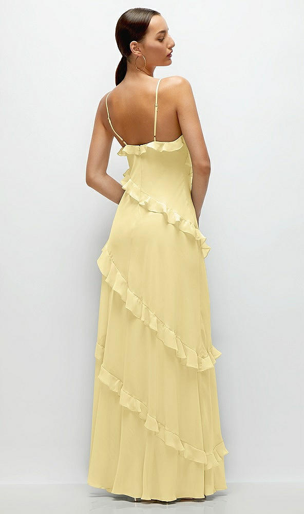 Back View - Pale Yellow Asymmertical Ruffle Chiffon Bias Slip Maxi Dress