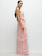 Side View Thumbnail - Rose - PANTONE Rose Quartz Asymmertical Ruffle Chiffon Bias Slip Maxi Dress