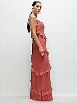 Side View Thumbnail - Coral Pink Asymmertical Ruffle Chiffon Bias Slip Maxi Dress