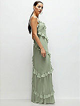 Side View Thumbnail - Sage Asymmertical Ruffle Chiffon Bias Slip Maxi Dress