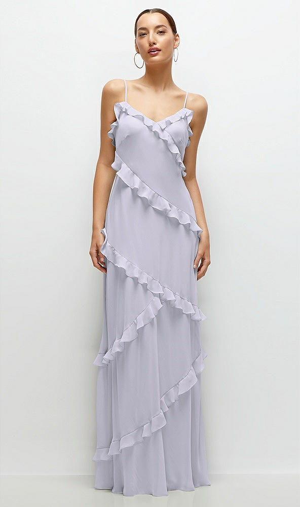 Front View - Silver Dove Asymmertical Ruffle Chiffon Bias Slip Maxi Dress