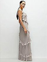 Side View Thumbnail - Taupe Asymmertical Ruffle Chiffon Bias Slip Maxi Dress