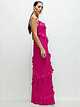 Side View Thumbnail - Think Pink Asymmertical Ruffle Chiffon Bias Slip Maxi Dress