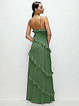 Rear View Thumbnail - Vineyard Green Asymmertical Ruffle Chiffon Bias Slip Maxi Dress