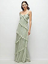 Front View Thumbnail - Vintage Primrose Sage Asymmertical Ruffle Chiffon Bias Slip Maxi Dress