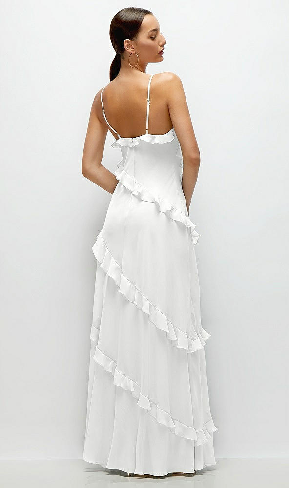 Back View - White Asymmertical Ruffle Chiffon Bias Slip Maxi Dress