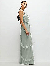 Side View Thumbnail - Willow Green Asymmertical Ruffle Chiffon Bias Slip Maxi Dress