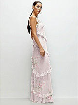 Side View Thumbnail - Watercolor Print Asymmertical Ruffle Chiffon Bias Slip Maxi Dress