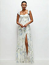 Front View Thumbnail - Bleu Garden Ruffle Strap Chiffon Bustier Maxi Dress with Ruffle Hem A-Line Skirt