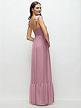 Rear View Thumbnail - Dusty Pink Ruffle Strap Chiffon Bustier Maxi Dress with Ruffle Hem A-Line Skirt