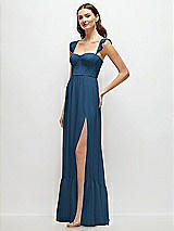 Side View Thumbnail - Dusk Blue Ruffle Strap Chiffon Bustier Maxi Dress with Ruffle Hem A-Line Skirt