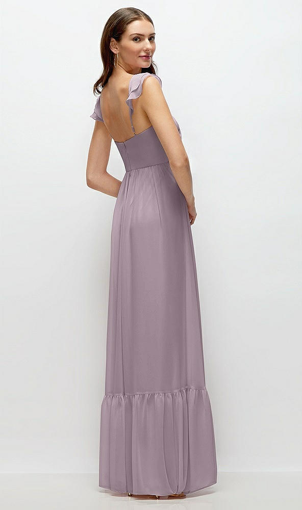 Back View - Lilac Dusk Ruffle Strap Chiffon Bustier Maxi Dress with Ruffle Hem A-Line Skirt