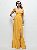 Front View Thumbnail - NYC Yellow Ruffle Strap Chiffon Bustier Maxi Dress with Ruffle Hem A-Line Skirt