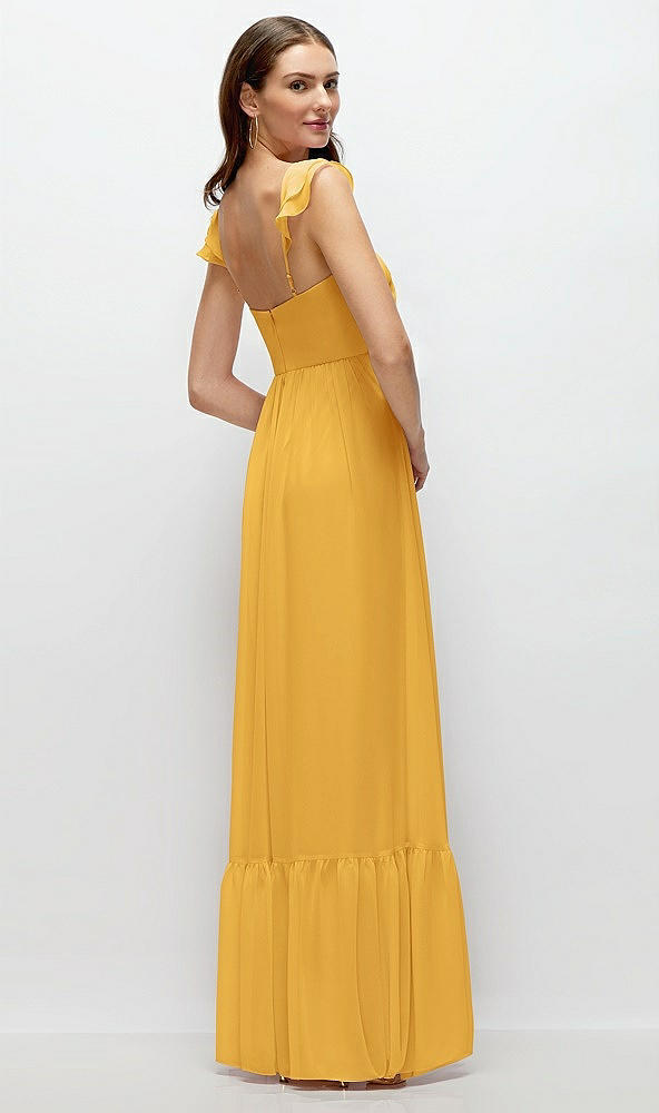 Back View - NYC Yellow Ruffle Strap Chiffon Bustier Maxi Dress with Ruffle Hem A-Line Skirt