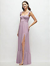 Side View Thumbnail - Suede Rose Ruffle Strap Chiffon Bustier Maxi Dress with Ruffle Hem A-Line Skirt