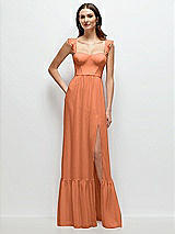 Front View Thumbnail - Sweet Melon Ruffle Strap Chiffon Bustier Maxi Dress with Ruffle Hem A-Line Skirt