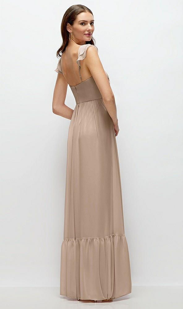 Back View - Topaz Ruffle Strap Chiffon Bustier Maxi Dress with Ruffle Hem A-Line Skirt