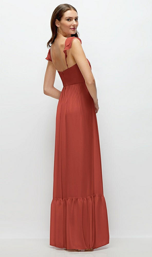 Back View - Amber Sunset Ruffle Strap Chiffon Bustier Maxi Dress with Ruffle Hem A-Line Skirt