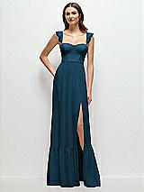 Front View Thumbnail - Atlantic Blue Ruffle Strap Chiffon Bustier Maxi Dress with Ruffle Hem A-Line Skirt