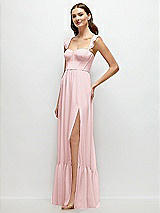 Side View Thumbnail - Ballet Pink Ruffle Strap Chiffon Bustier Maxi Dress with Ruffle Hem A-Line Skirt