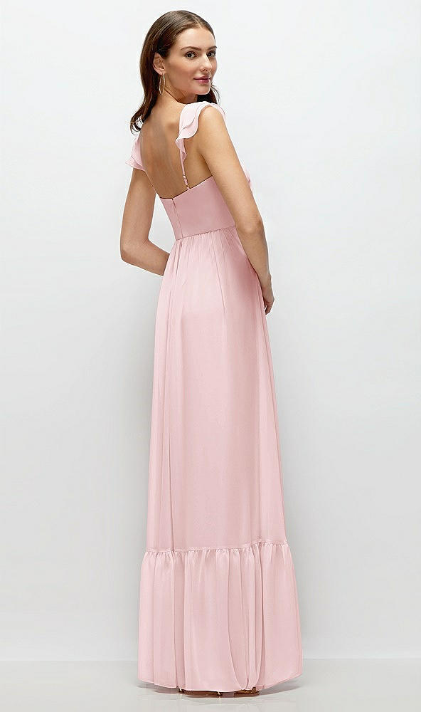 Back View - Ballet Pink Ruffle Strap Chiffon Bustier Maxi Dress with Ruffle Hem A-Line Skirt