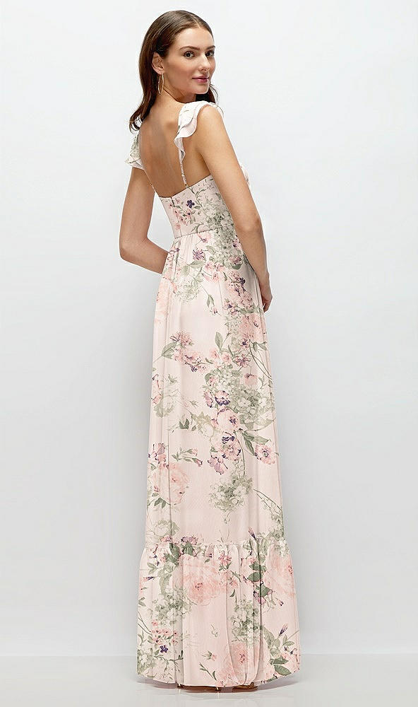 Back View - Blush Garden Ruffle Strap Chiffon Bustier Maxi Dress with Ruffle Hem A-Line Skirt